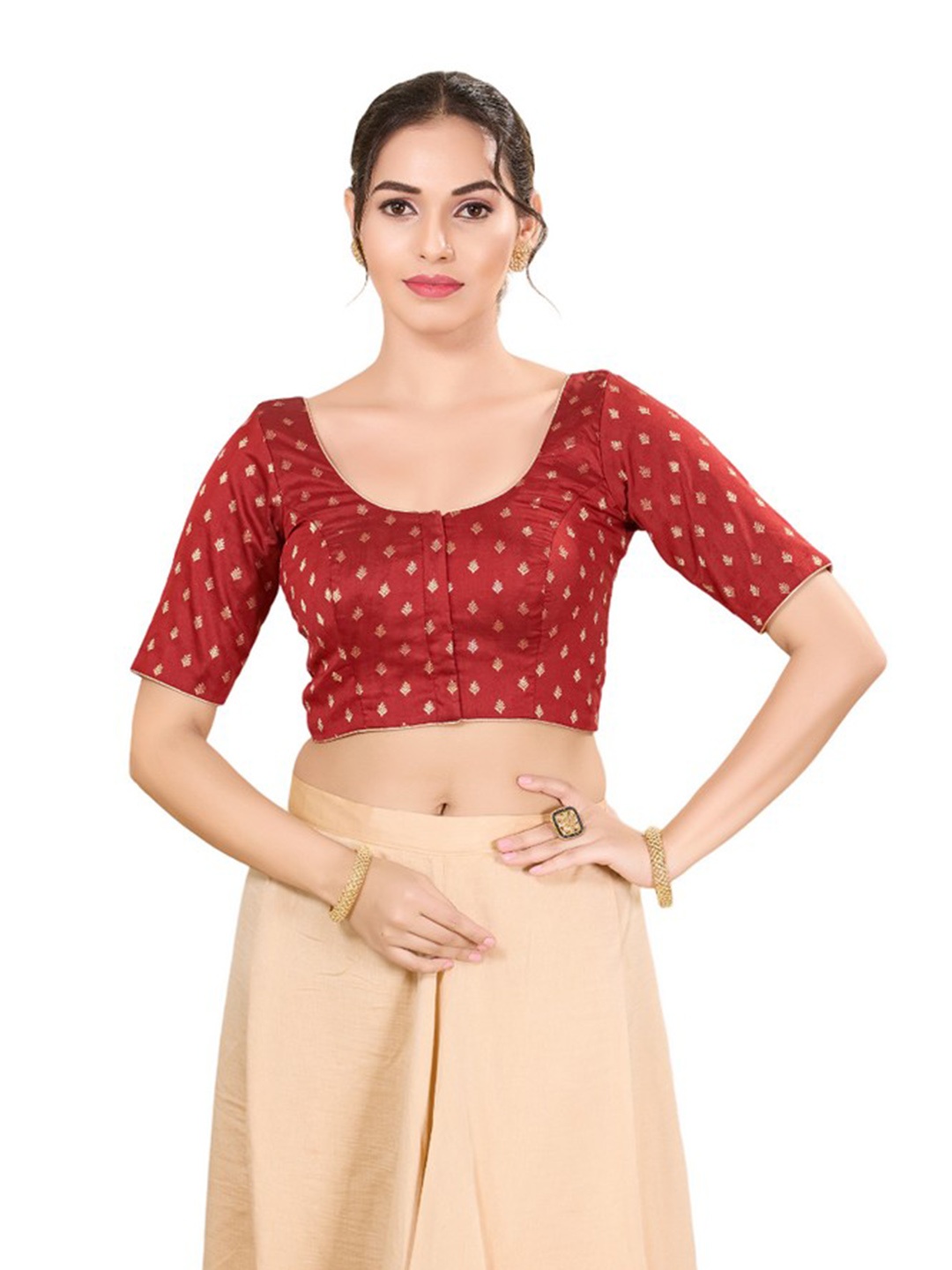 

Mmore Silk Round Neck Readymade Padded Blouse, Red