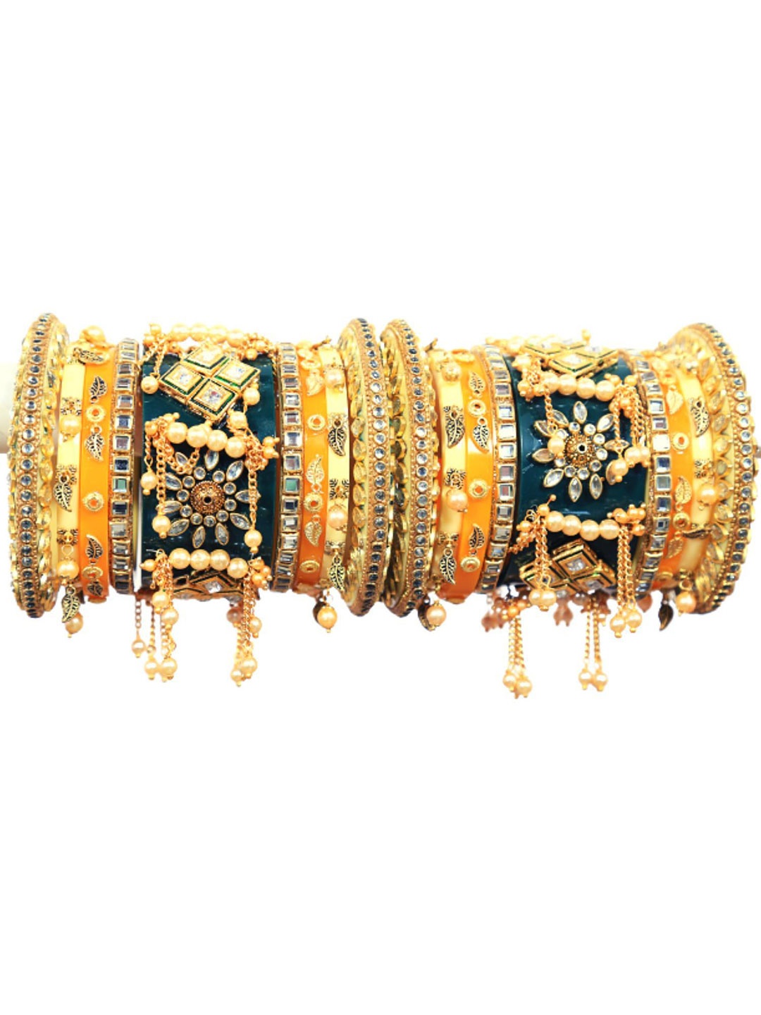 

Align Set Of 2 Gold-Plated Stones Studded & Beaded Chuda Bangles