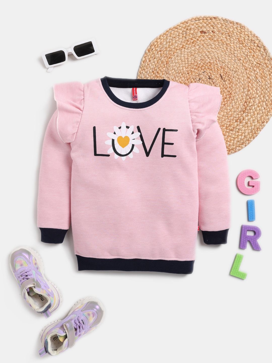 

Here&Now X Game Begins Girls Printed Flutter Sleeve Sweatshirt, Pink