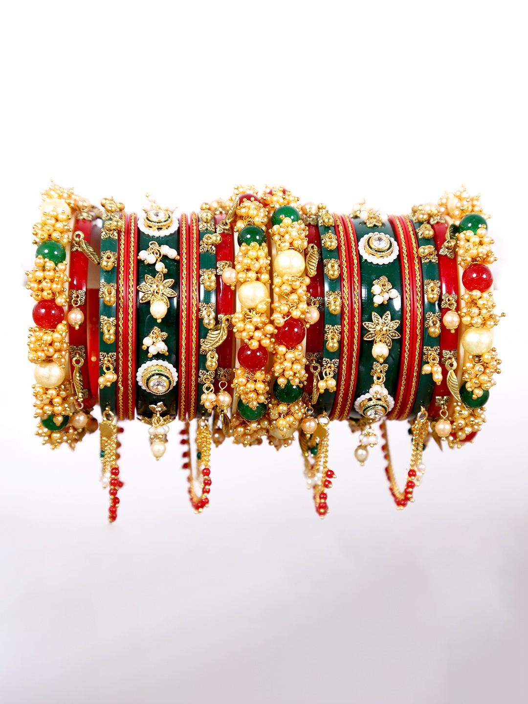 

Align Set Of 2 Gold-Plated Stone-Studded & Beaded Chuda Bangles