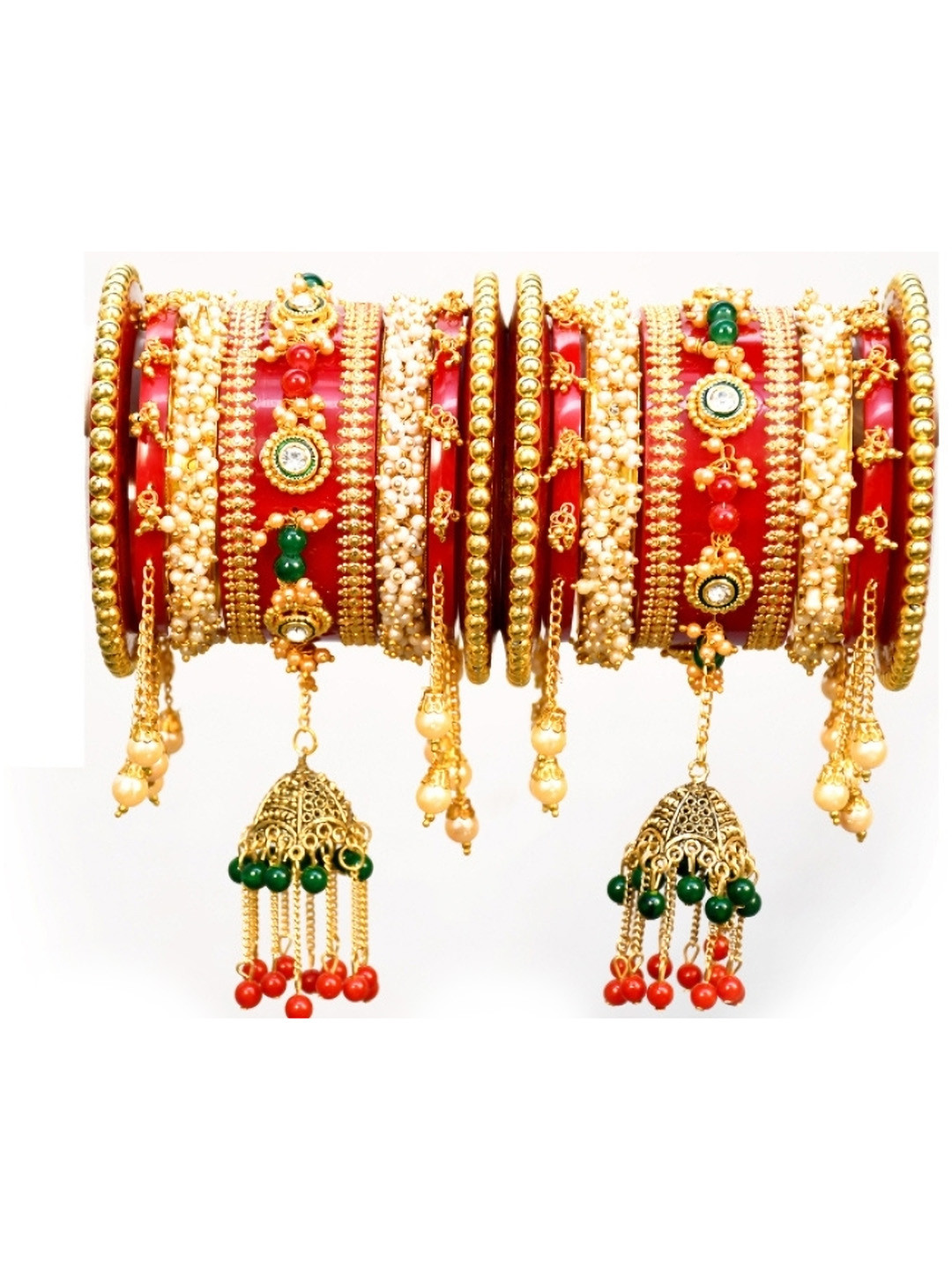 

Align Set Of 2 Gold-Plated Stones-Studded & Beaded Chuda Bangles