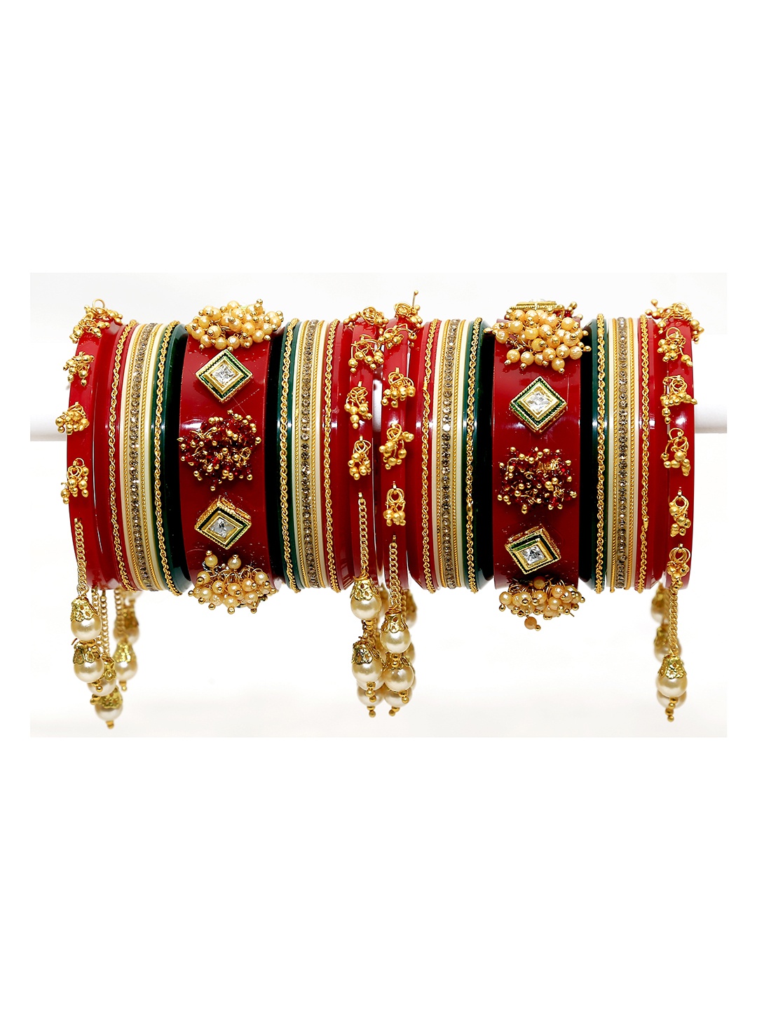 

Align Set Of 2 Gold-Plated Stone Studded & Beaded Chuda Bangles