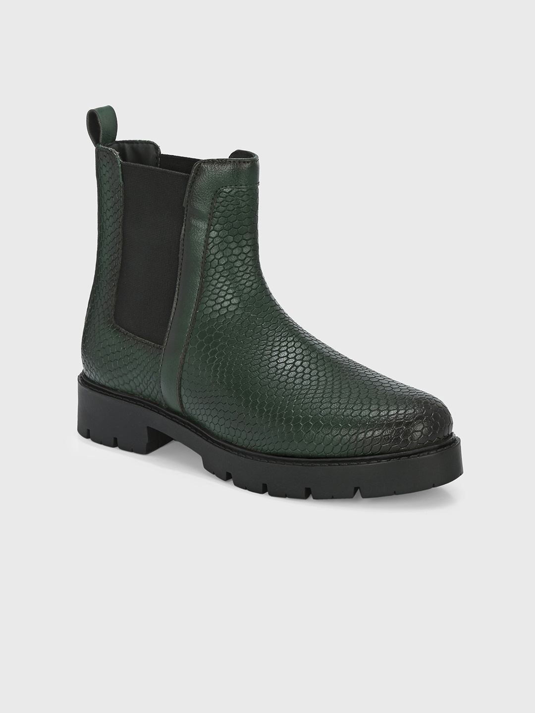 

The Roadster Lifestyle Co Women Textured Block-Heeled Chelsea Boots, Green