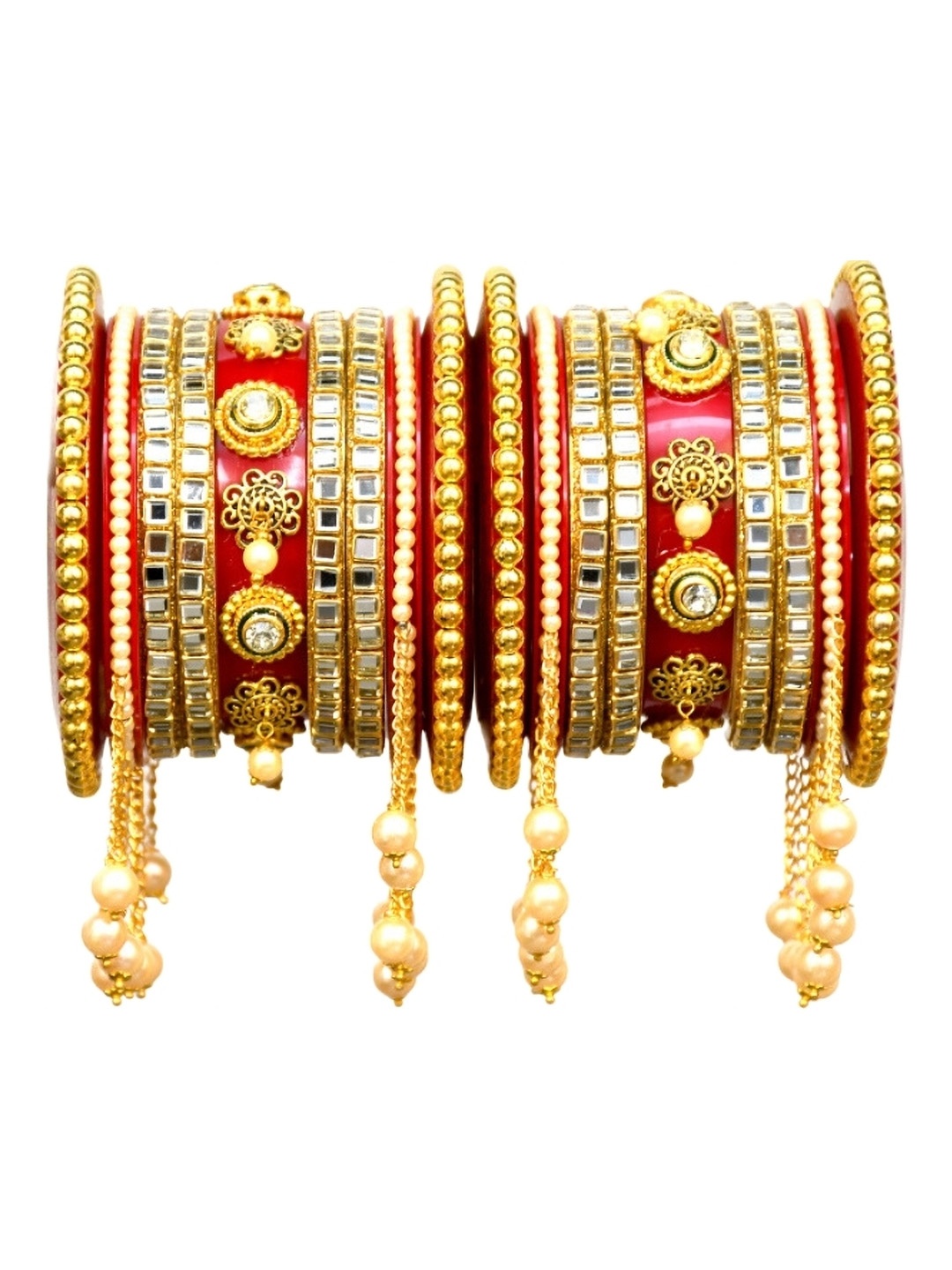 

Align Set Of 2 Gold-Plated Stone-Studded & Beaded Chuda Bangles