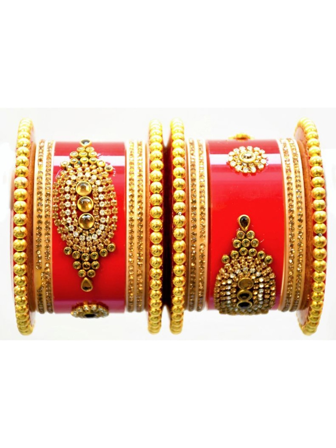 

Align Set Of 2 Gold-Plated Stones Studded & Beaded Chuda Bangles