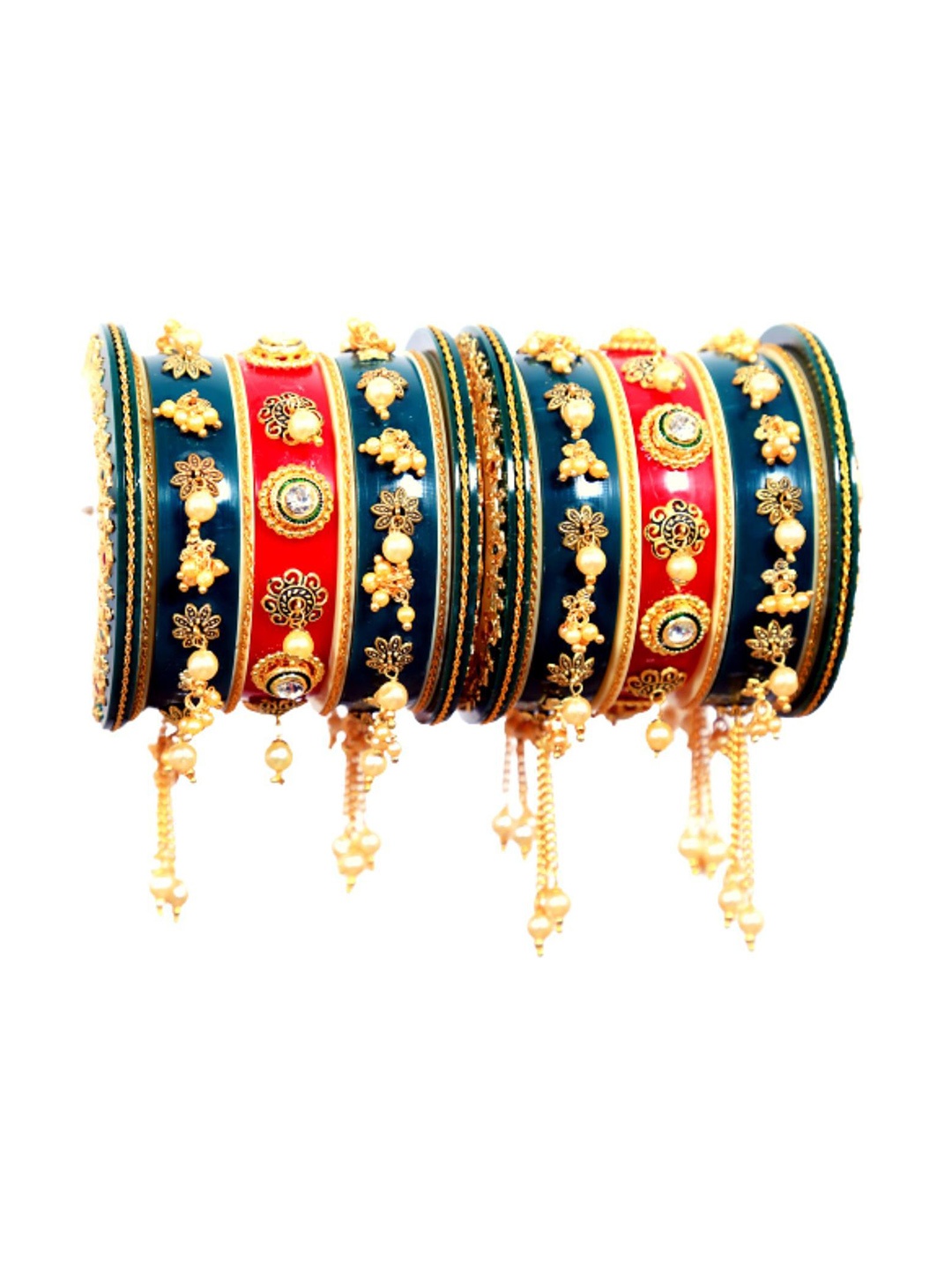 

Align Set Of 2 Gold-Plated Stone-Studded & Beaded Chuda Bangles