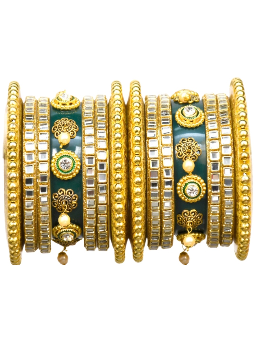

Align Set Of 2 Gold-Plated Cubic Zirconia Studded & Beaded Chuda Bangles