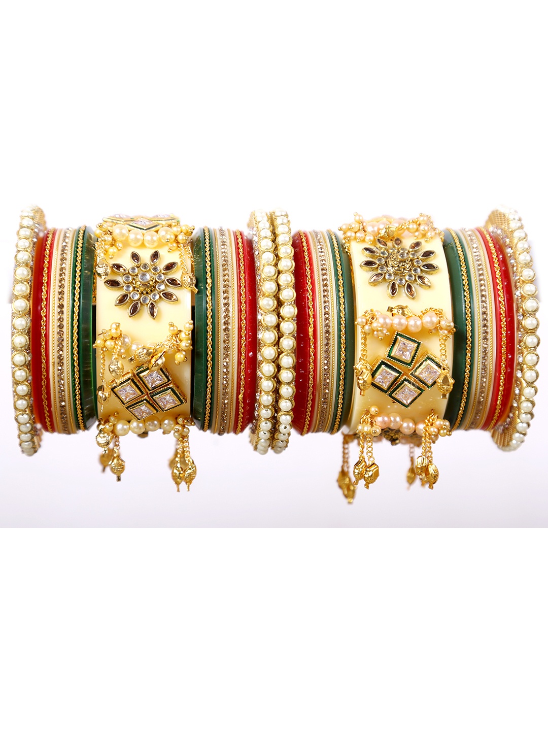 

Align Set Of 2 Gold-Plated Stone-Studded & Beaded Chudas Bangles