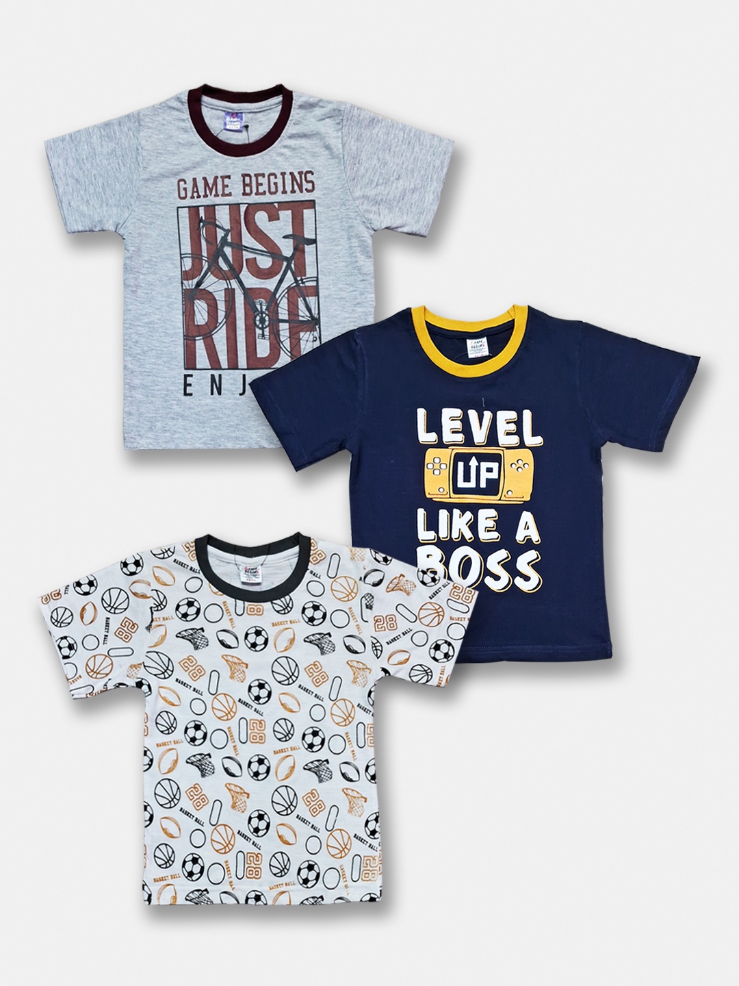 

Here&Now X Game Begins Boys Set of 3 Assorted Printed Pure Cotton T-shirts