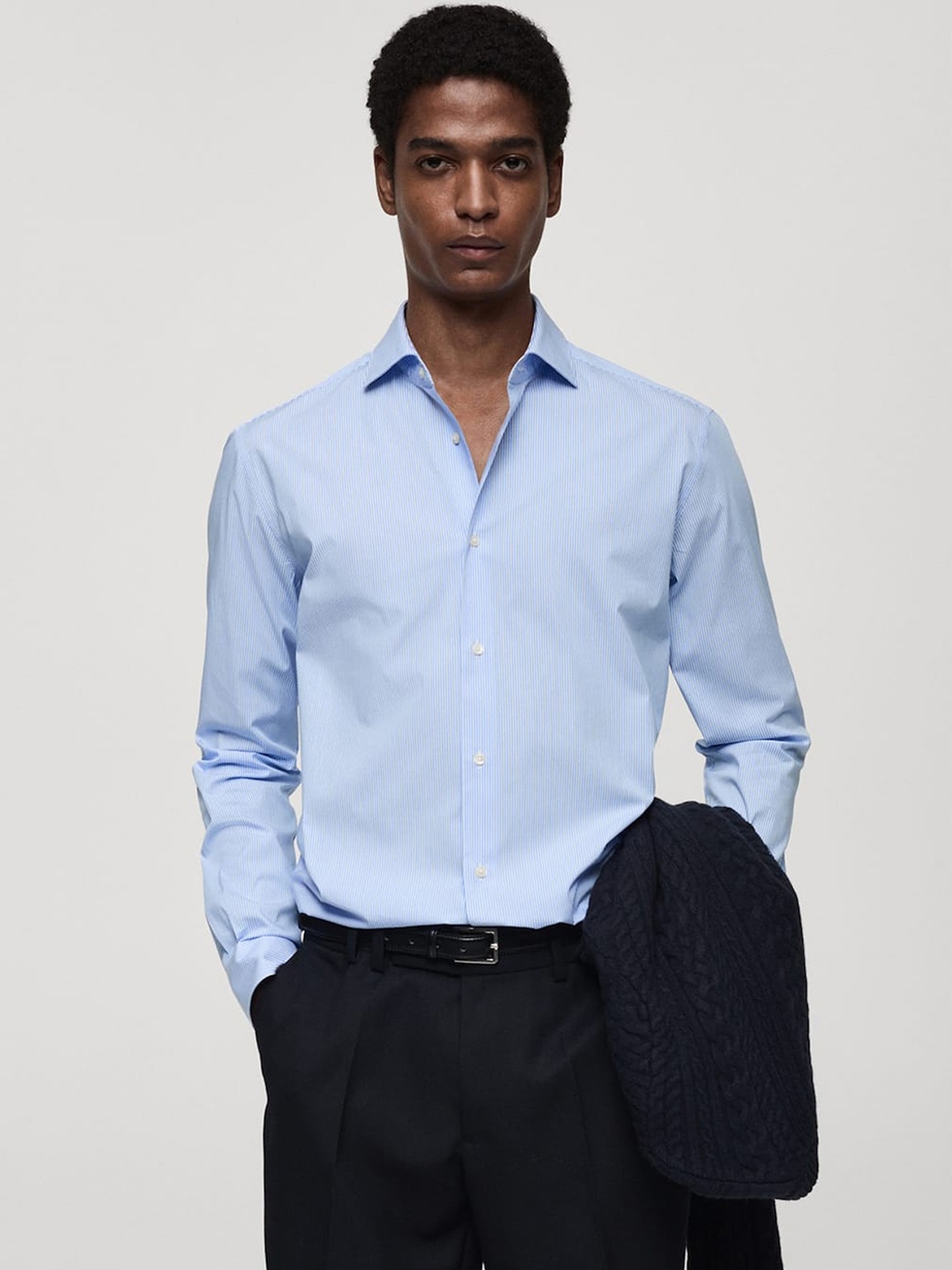 

MANGO MAN Striped Formal Shirt, Blue