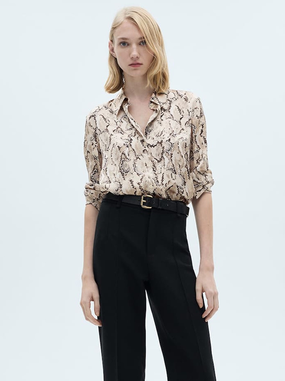 

MANGO Animal Print Shirt, Beige