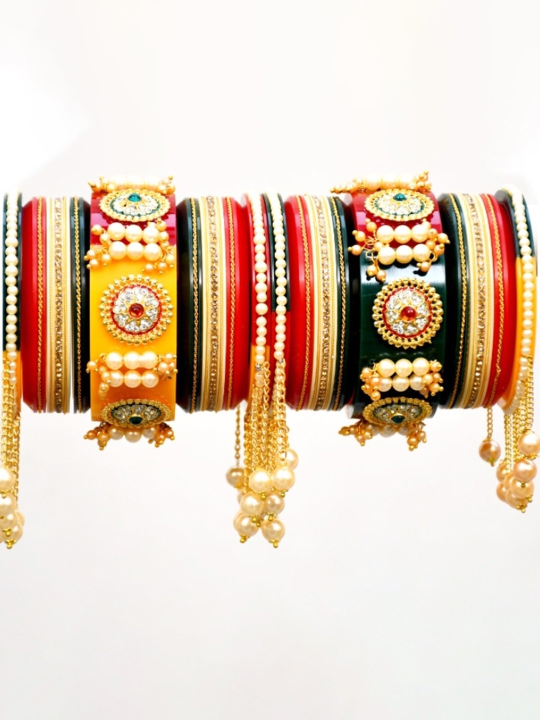 

Align Set Of 2 Gold-Plated Stone-Studded & Beaded Chudas Bangles