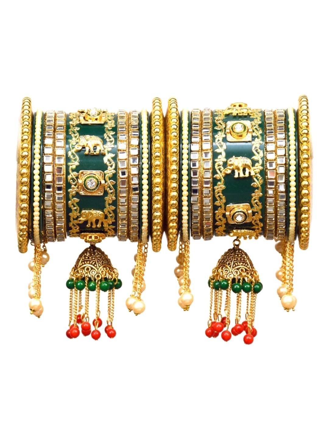 

Align Set Of 2 Gold-Plated Stone-Studded & Beaded Chuda Bangles