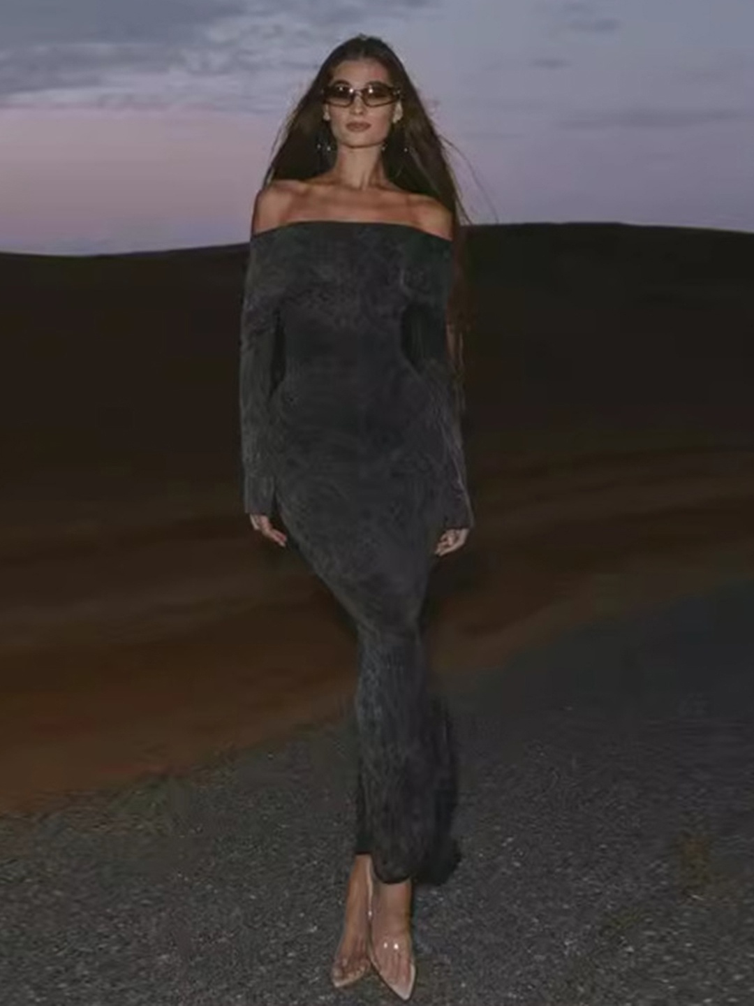 

LULU & SKY Off-Shoulder Maxi Dress, Black