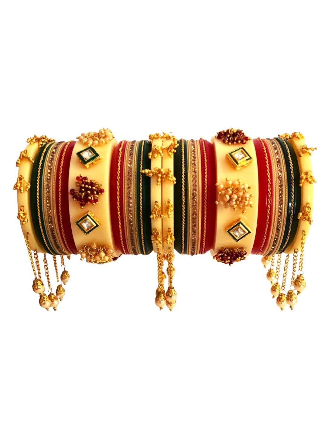 

Align Set Of 2 Gold-Plated Stone-Studded & Beaded Chuda Bangles