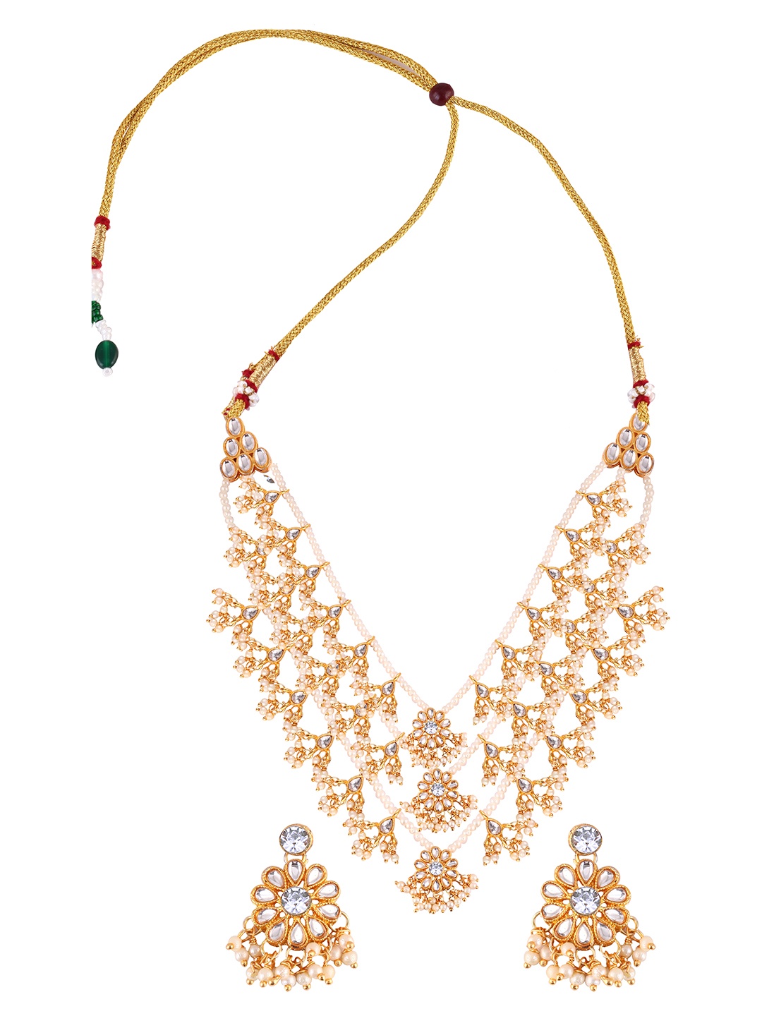 

Lila SOHI Gold-Plated Cubic Zirconia Studded & Beaded Jewellery Set