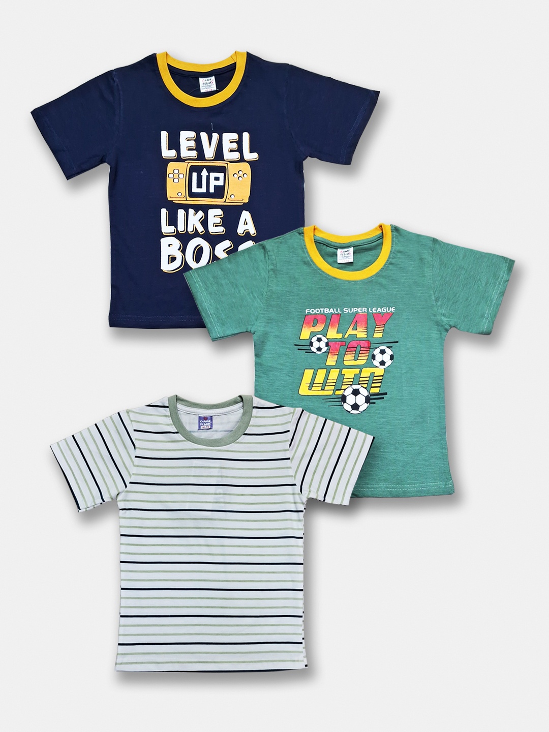 

Here&Now X Game Begins Boys Set of 3 Assorted Printed Pure Cotton T-shirts