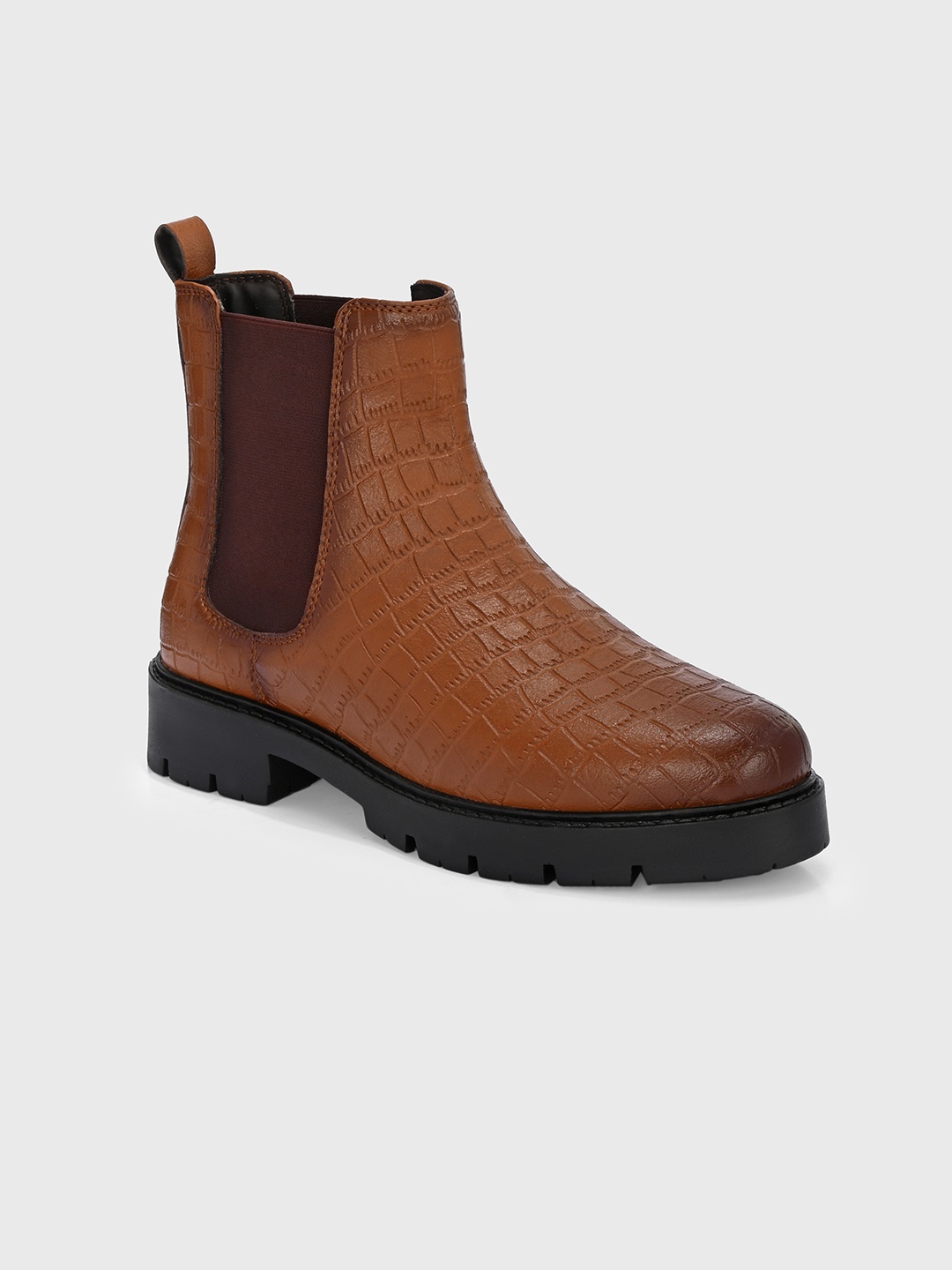 

The Roadster Lifestyle Co. Women Textured Block-Heeled Chelsea Boots, Brown