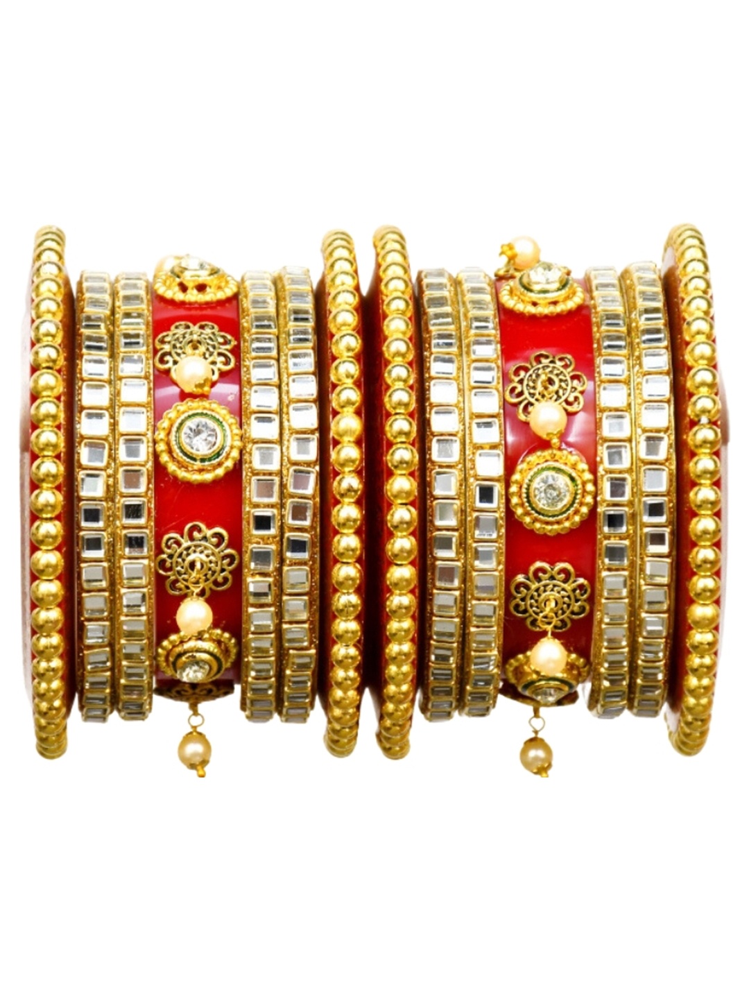 

Align Set Of 2 Gold-Plated Crystal & Cubic Zirconia Stone Studded Chuda Bangles