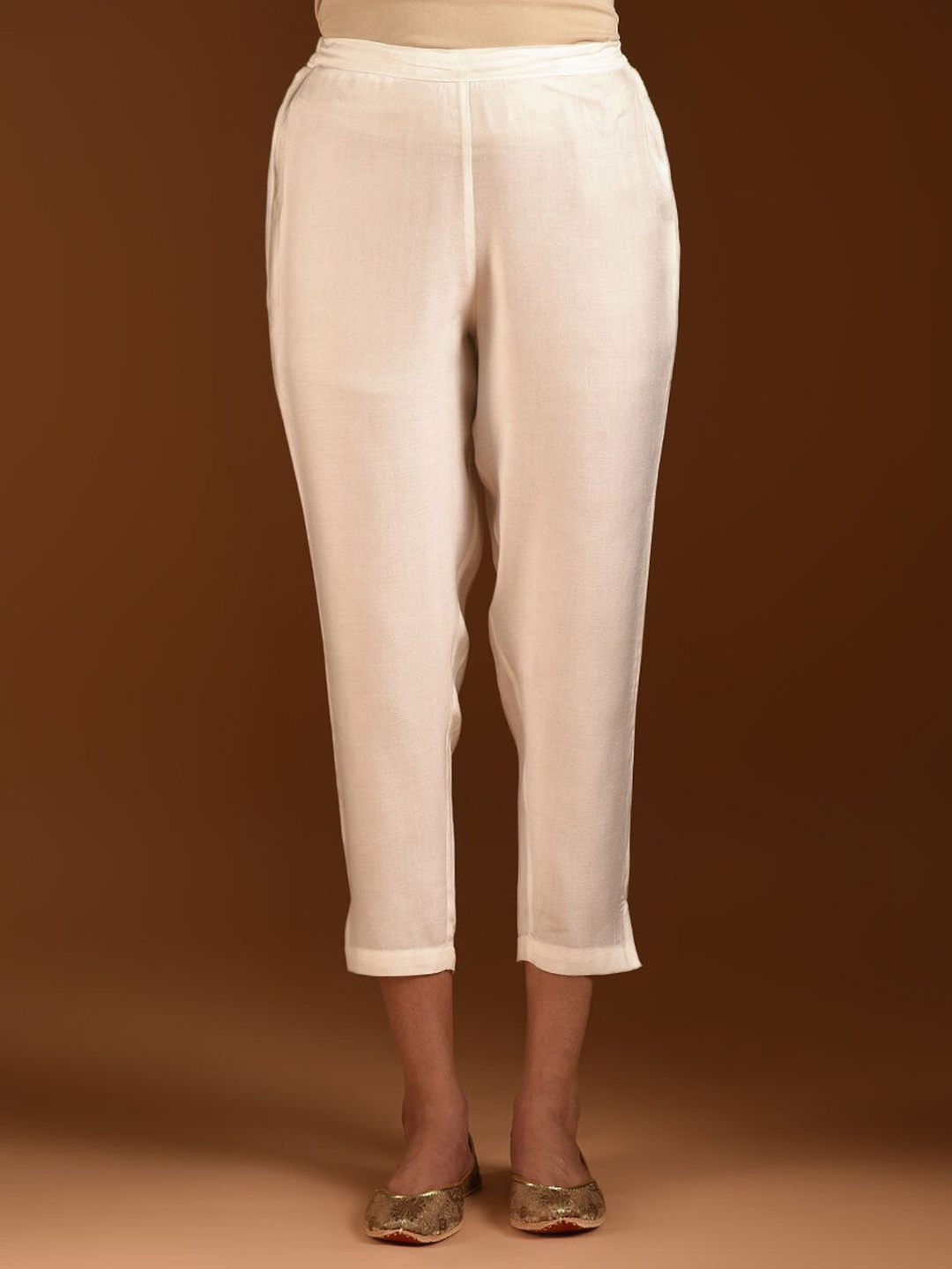 

JAYPORE Women Relaxed Trousers, White