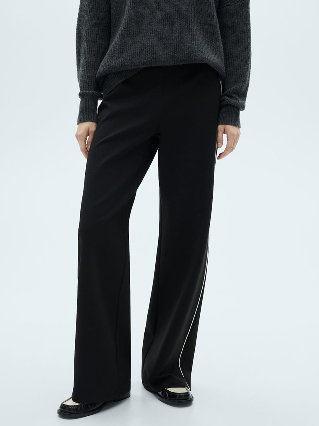 

MANGO Women Contrast Tube Stripe Detail Trousers, Black