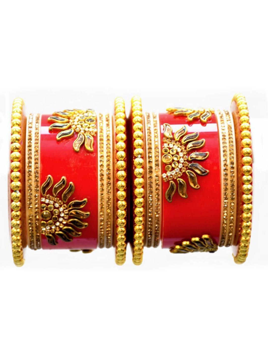 

Align Set Of 2 Gold-Plated AD Stone-Studded & Beaded Chudas Bangles