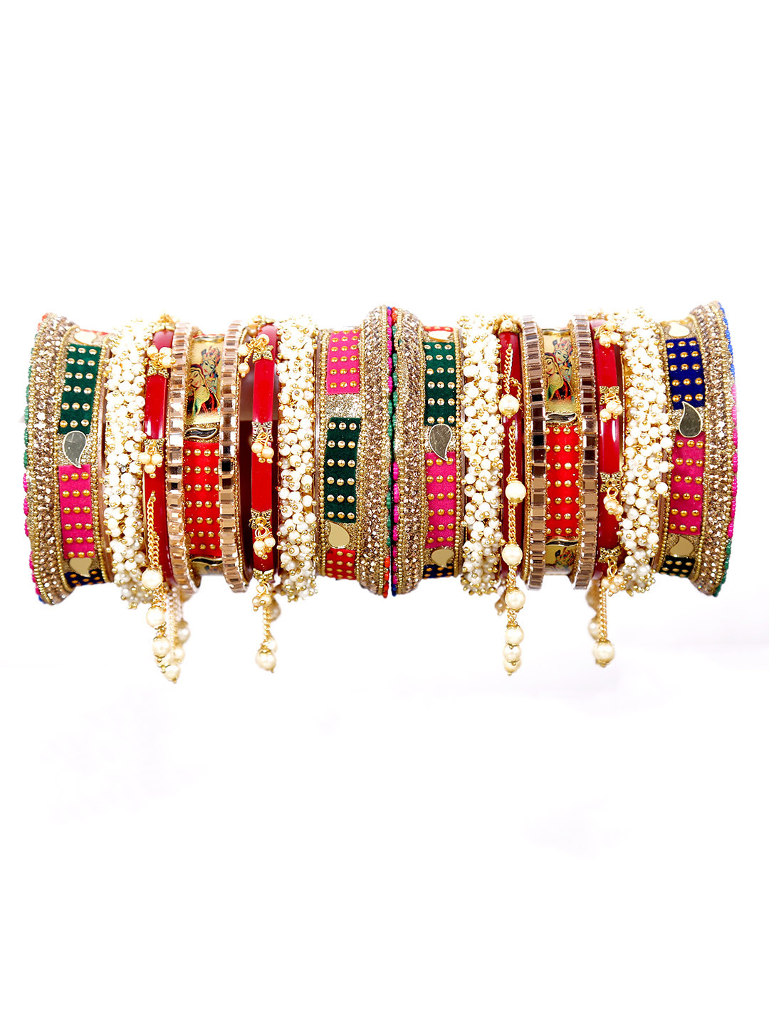 

Align Set Of 2 Gold-Plated Stone-Studded & Beaded Chudas Bangles