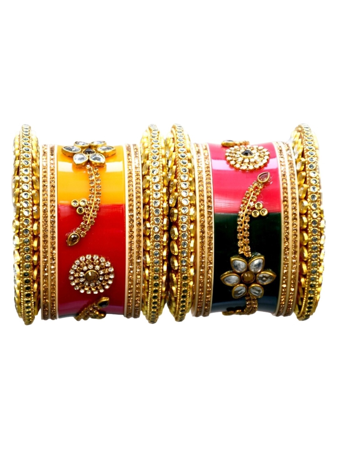 

Align Set Of 2 Gold-Plated Kundan Stone Studded Chuda Bangles, Red