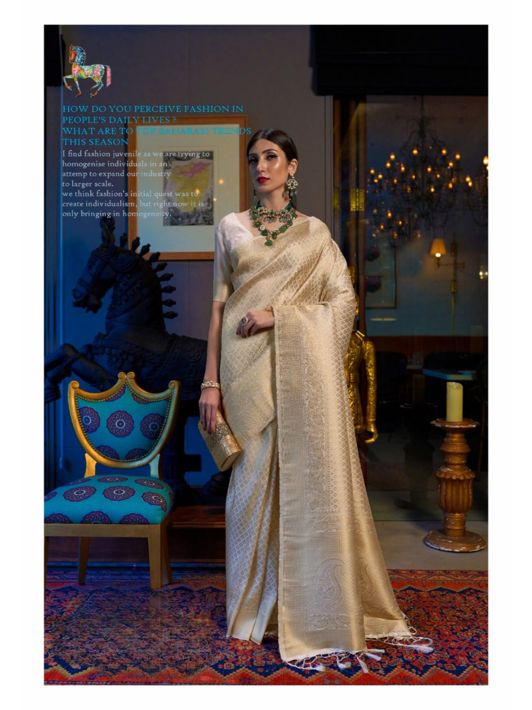 

Rujave Woven Design Zari Kanjeevaram Saree, Off white