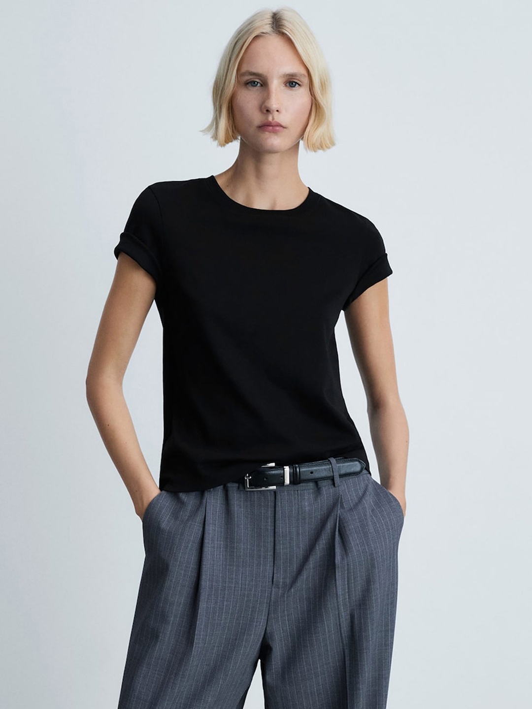 

MANGO Pure Cotton T-shirt, Black