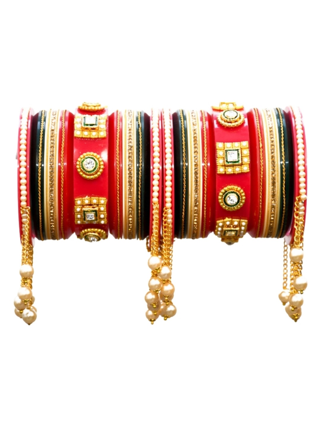 

Align Set Of 2 Gold-Plated Stone-Studded & Beaded Chuda Bangles