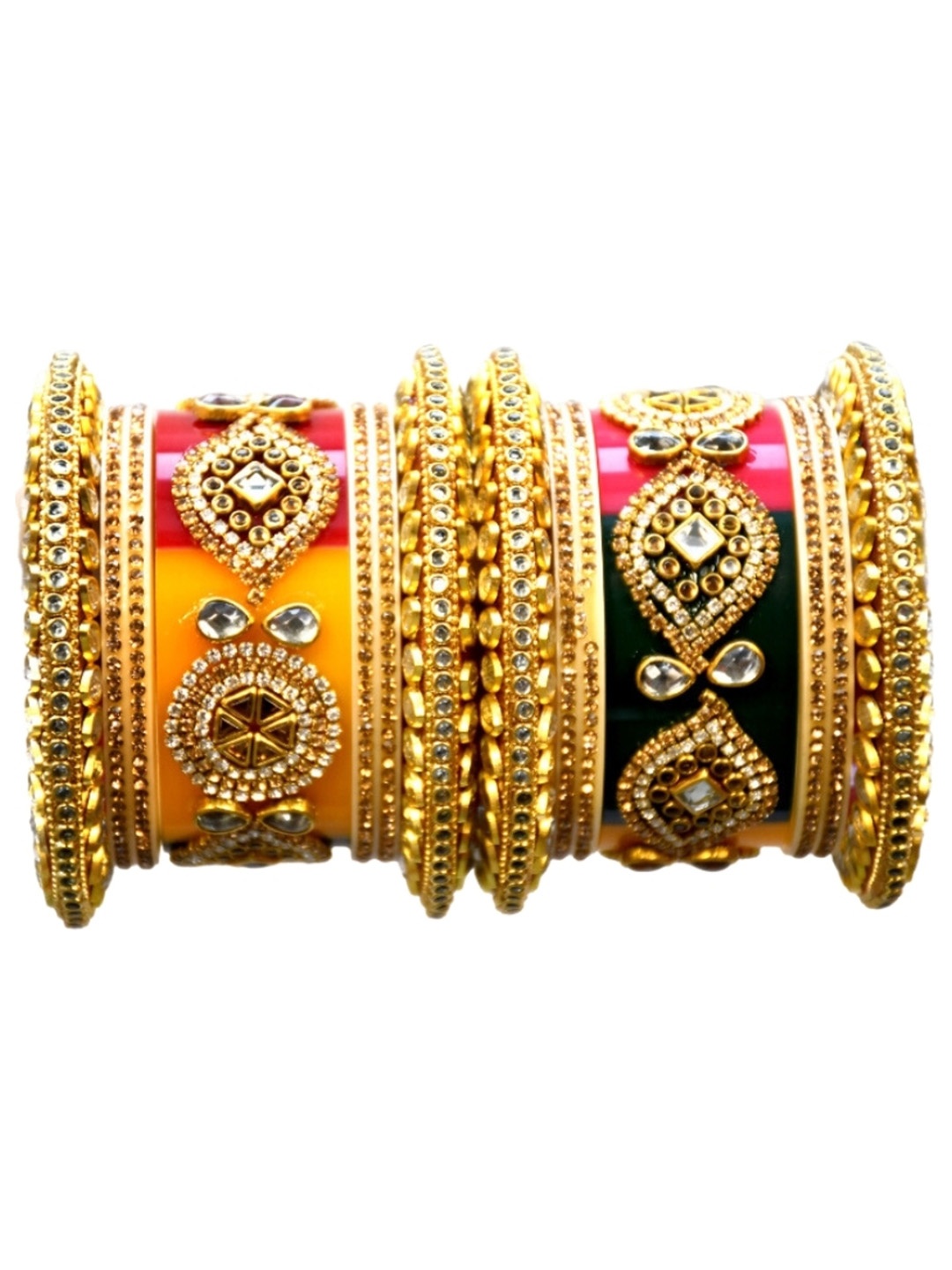 

Align Set Of 2 Gold-Plated American Diamond Studded & Beaded Chuda Bangles