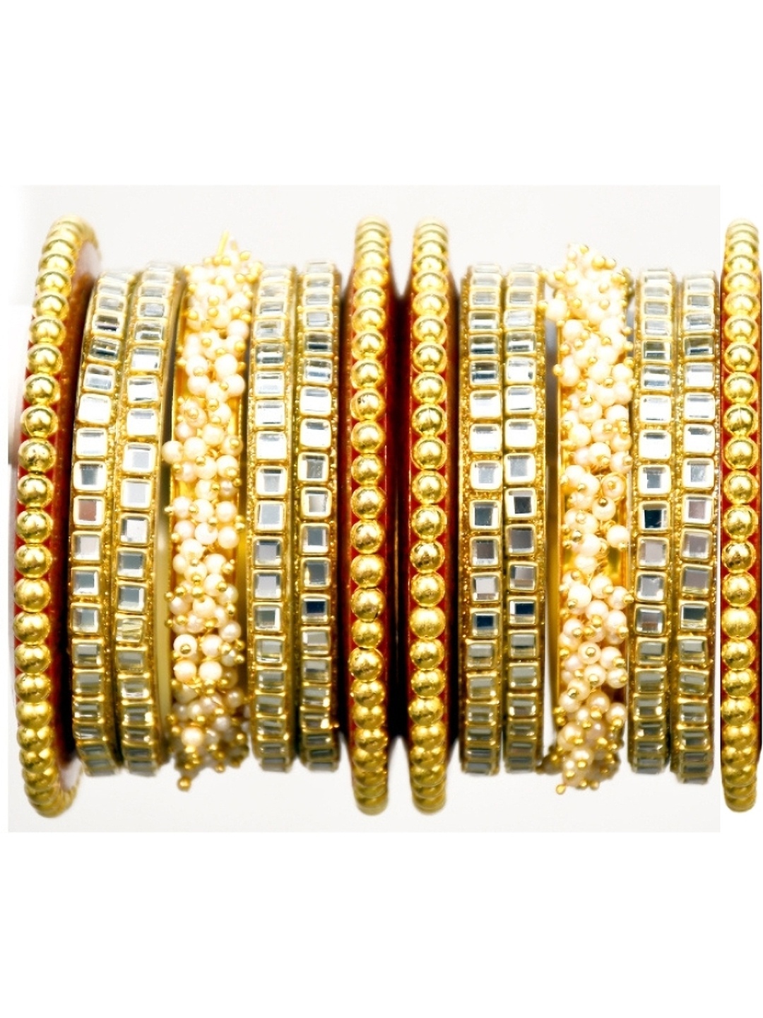 

Align Set Of 2 Gold-Plated CZ Crystal-Studded & Beaded Chuda Bangles