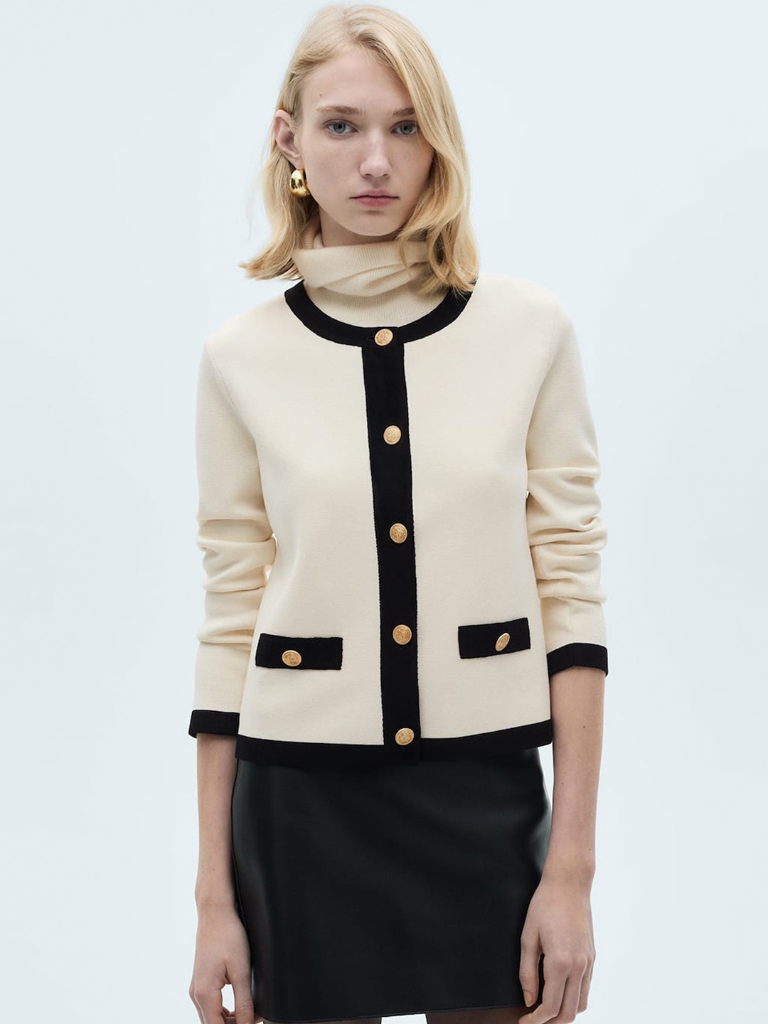 

MANGO Contrast Panelling Cardigan, Cream