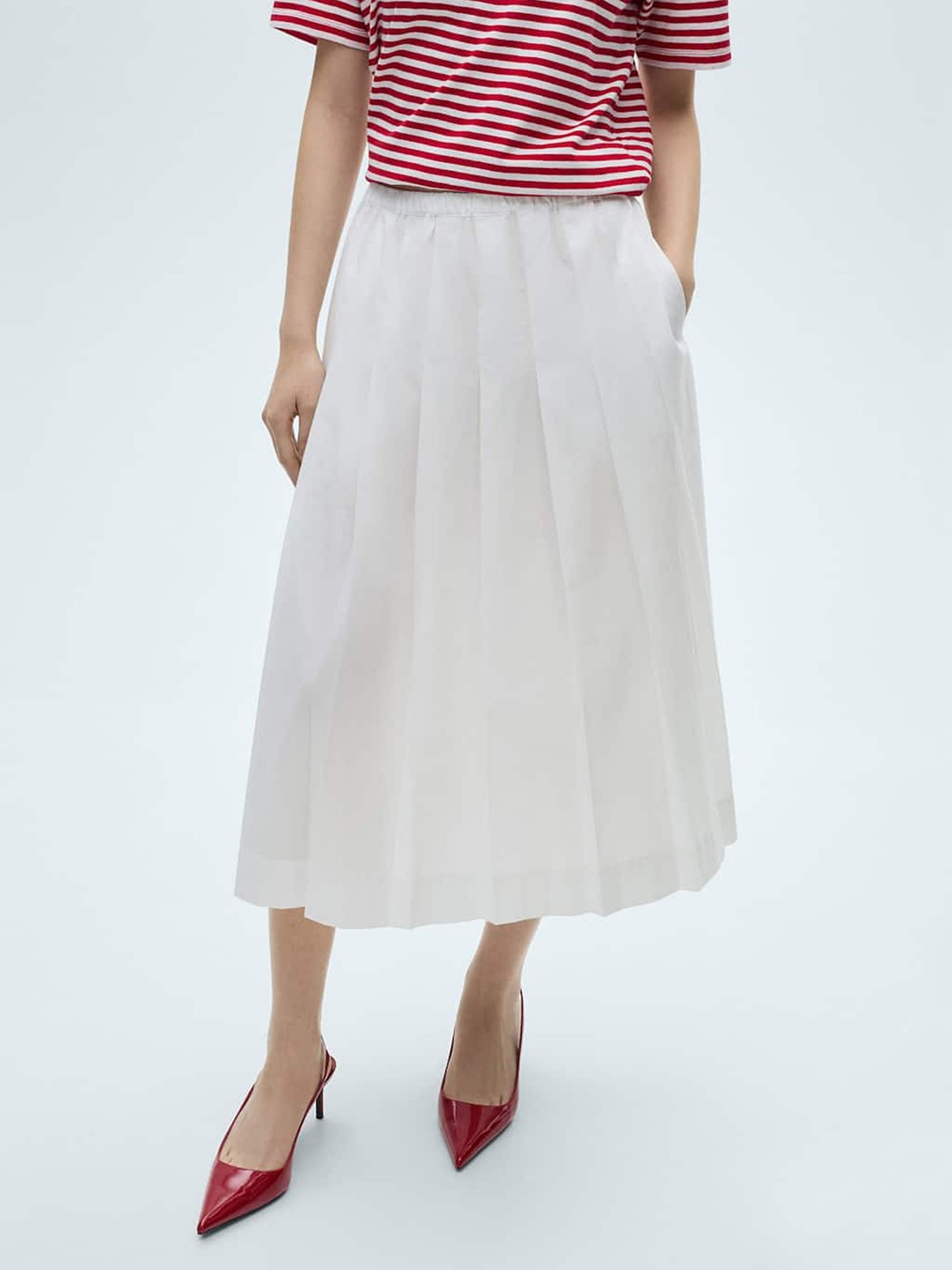 

MANGO Pure Cotton Pleated Midi Skirt, White