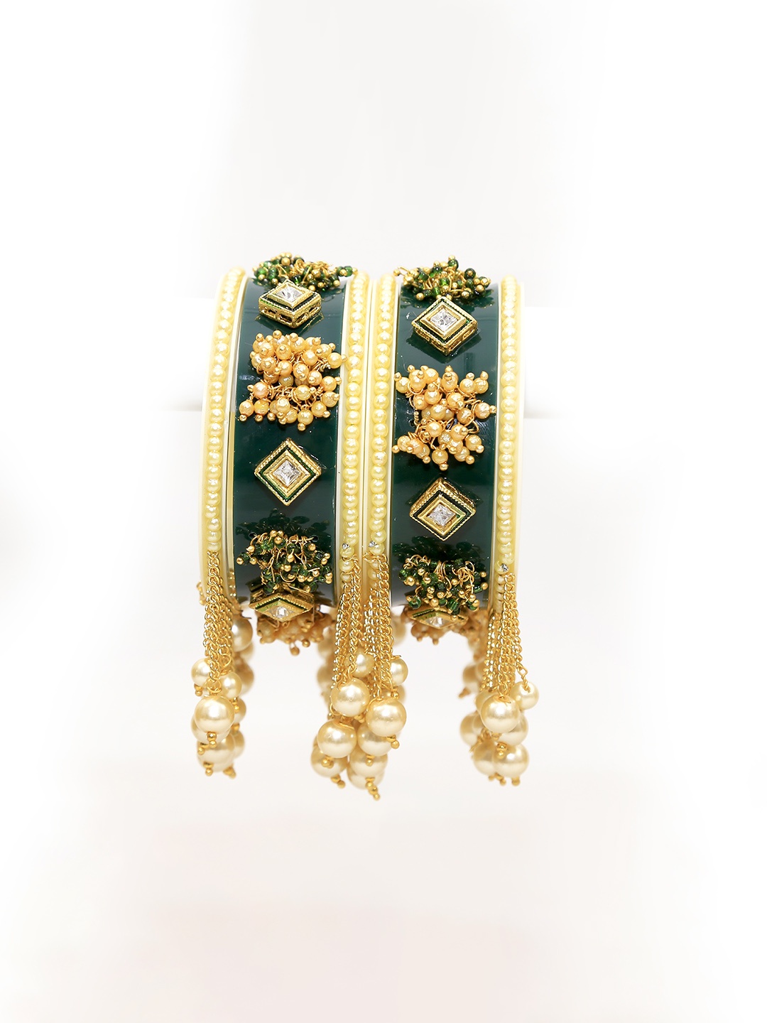 

Align Set Of 2 Gold-Plated Stones Studded & Beaded Chuda Bangles