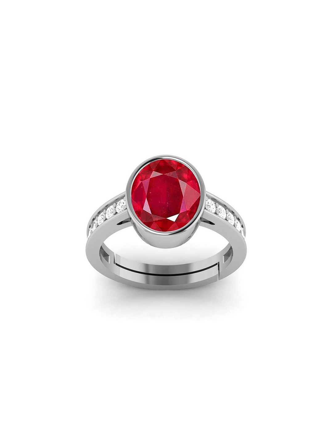 

LMDPRAJAPATIS Unisex 2.25 Ratti Oval Shape Natural Ruby Manik Gemstone Silver Plated Ring For Women And Men, Pink
