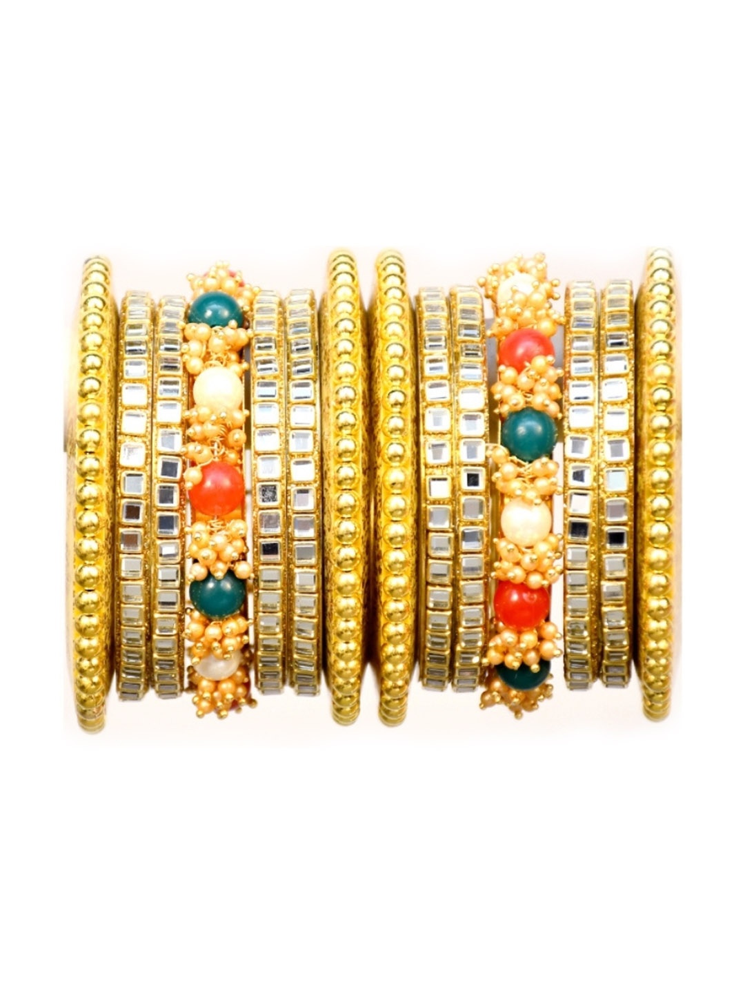 

Align Set Of 2 Gold-Plated Crystal and Cubic Zirconia Stone Studded & Beaded Chuda Bangles