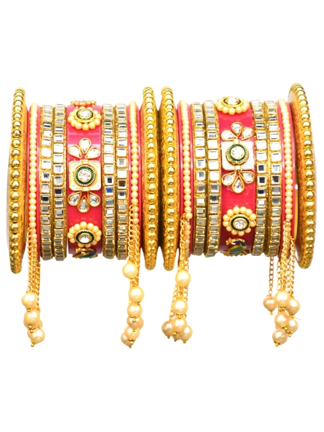 

Align Set Of 2 Gold-Plated Stone Studded & Beaded Chuda Bangles