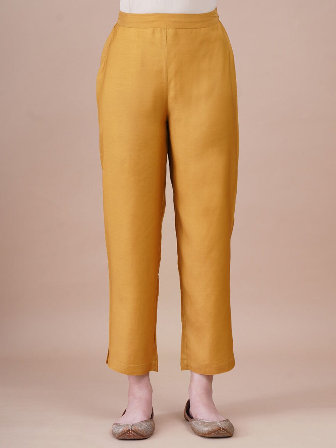 

JAYPORE Women Relaxed Trousers, Mustard