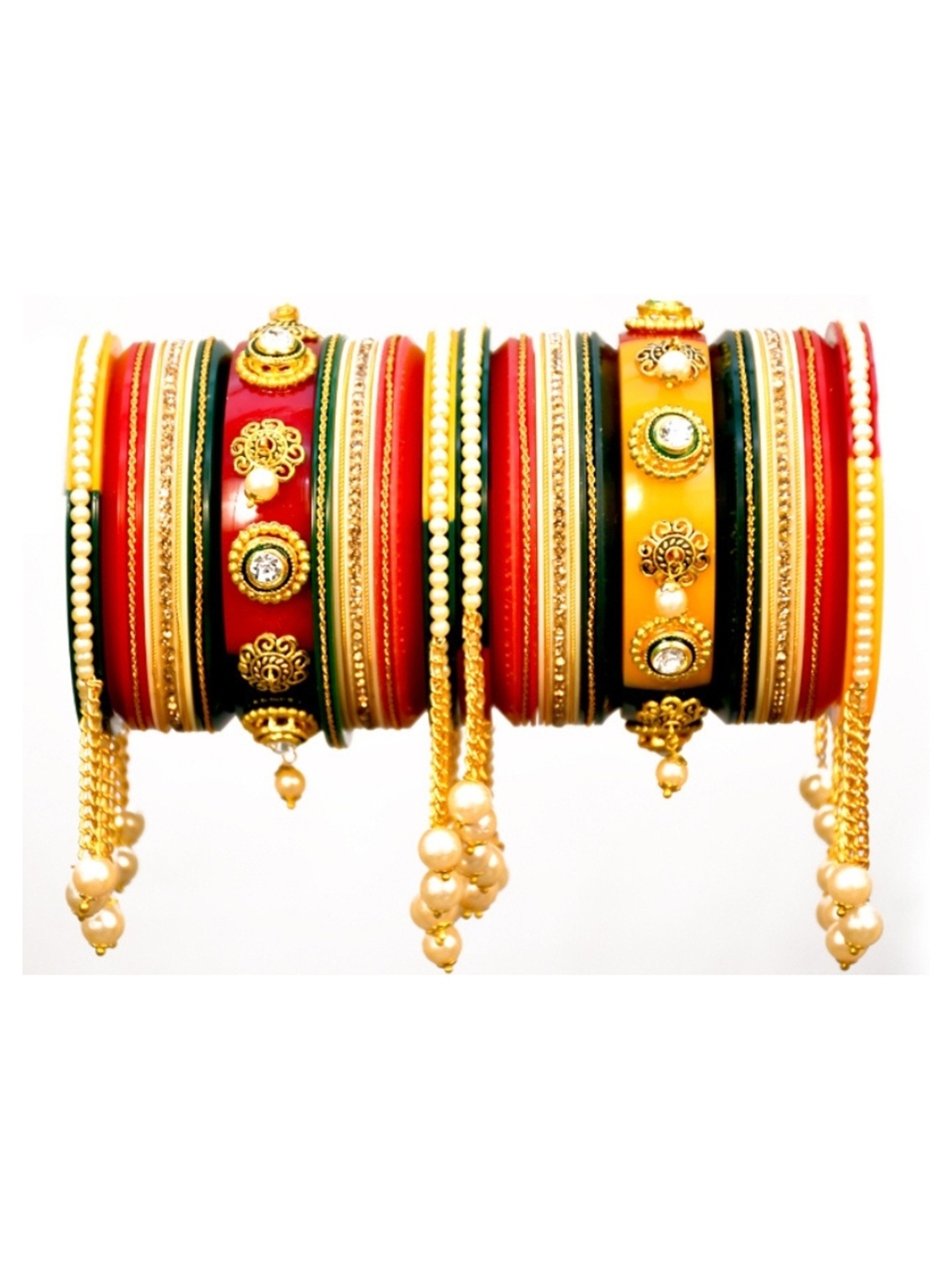 

Align Set Of 2 Gold-Plated Stone-Studded & Beaded Chuda Bangles