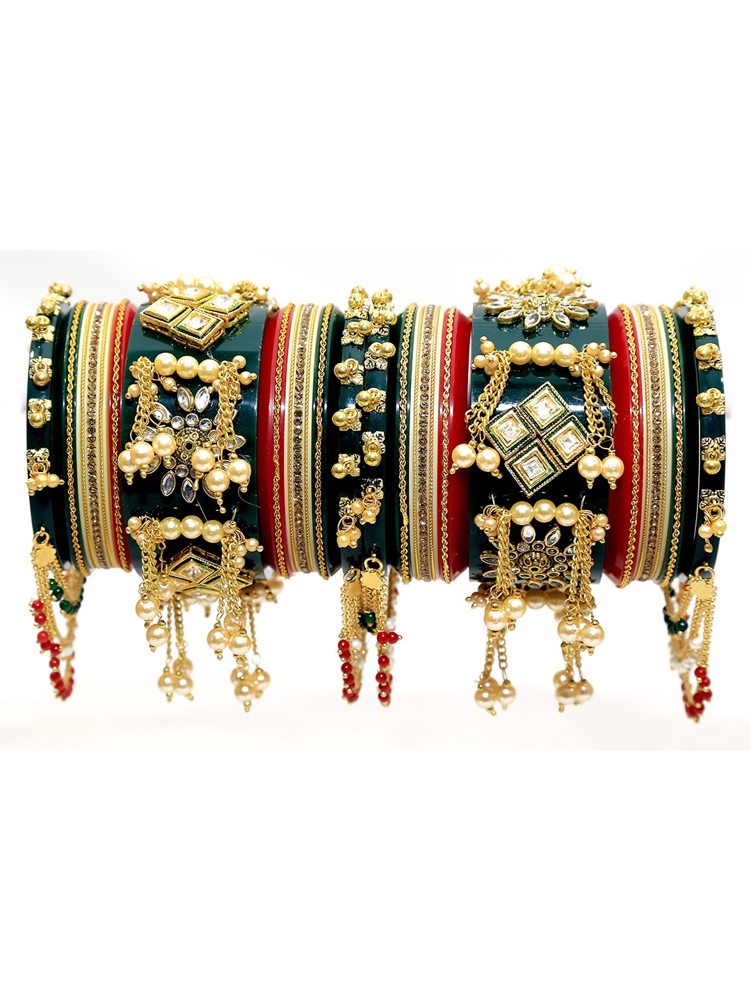 

Align Set Of 2 Gold-Plated Stones Studded & Beaded Chuda Bangles