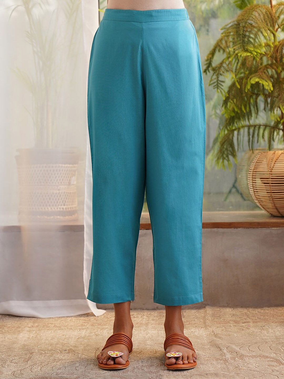 

JAYPORE Women Relaxed Trousers, Teal