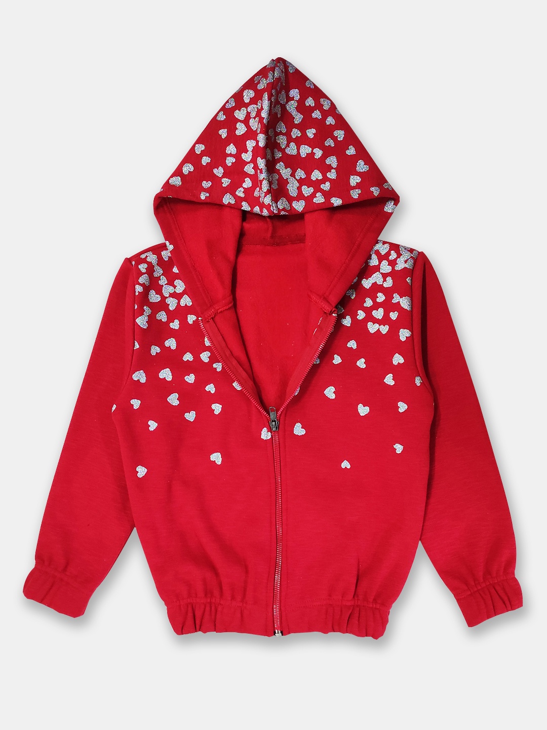 

Here&Now X Game Begins Girls Fleece Lined Hooded Sweatshirt with Shimmer Detail, Red