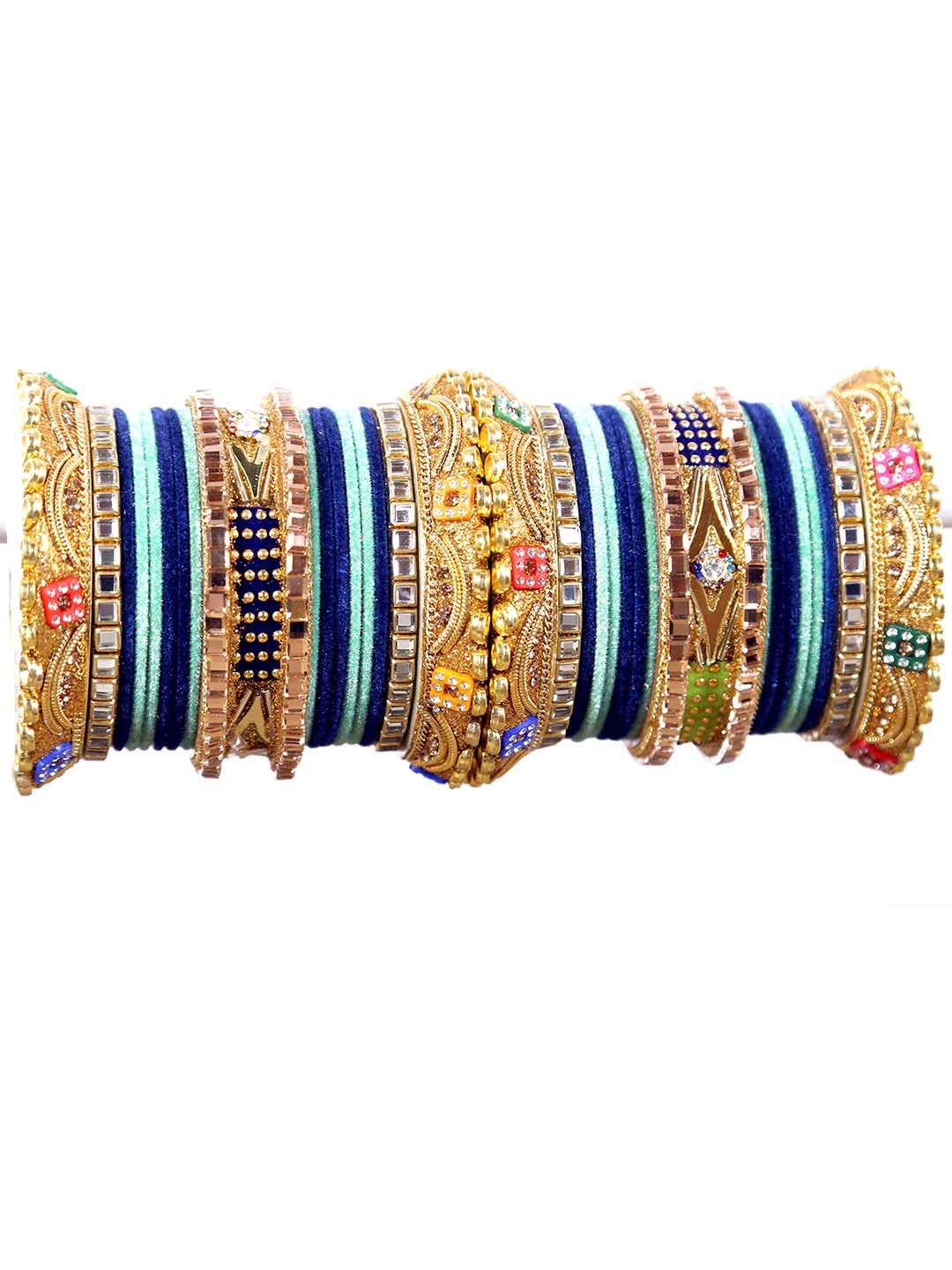 

Align Set Of 2 Gold-Plated Stone Studded & Pearls Beaded Chuda Bangles