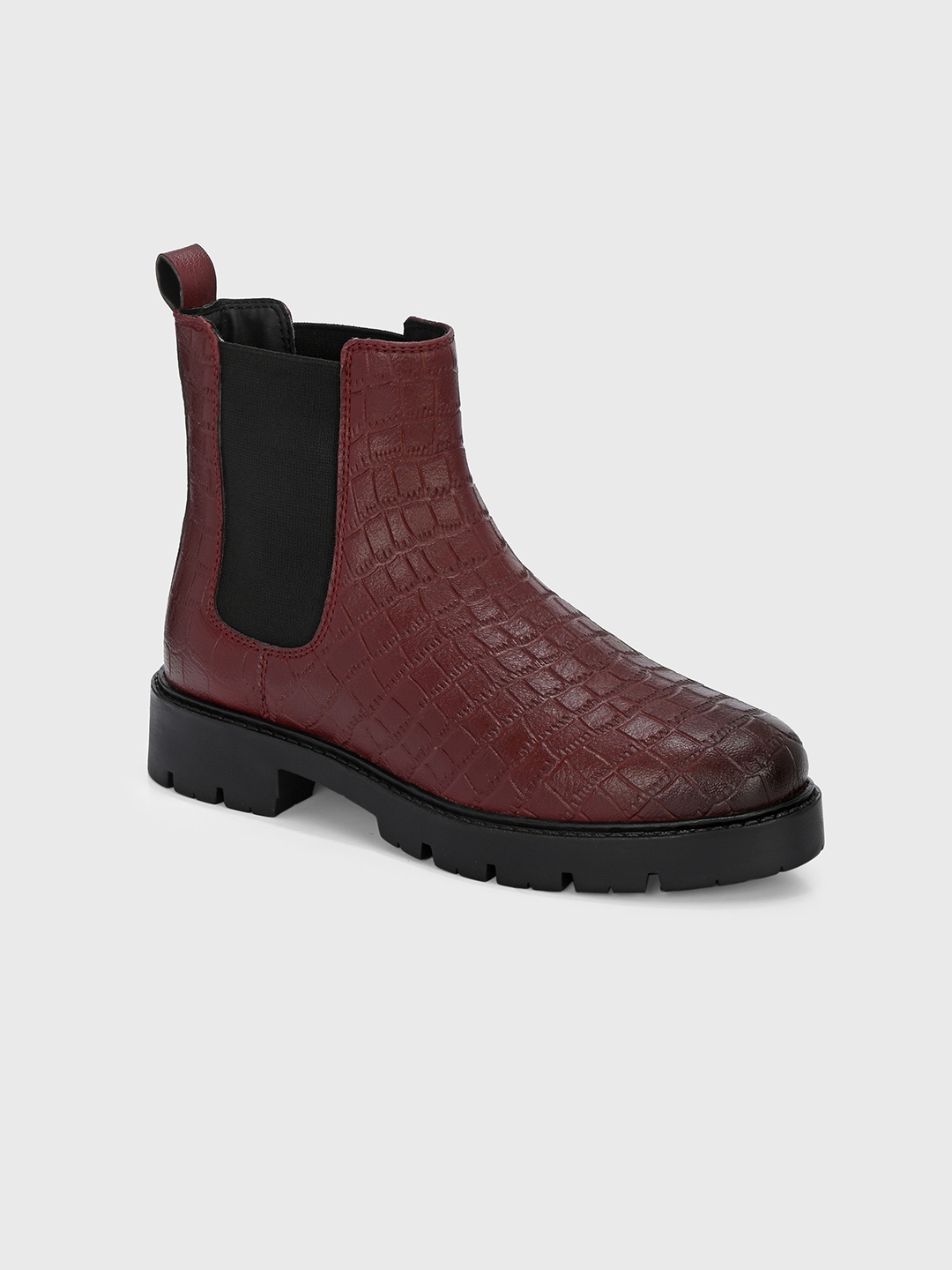 

The Roadster Lifestyle Co Women Woven Design Mid-Top Chelsea Boots, Maroon