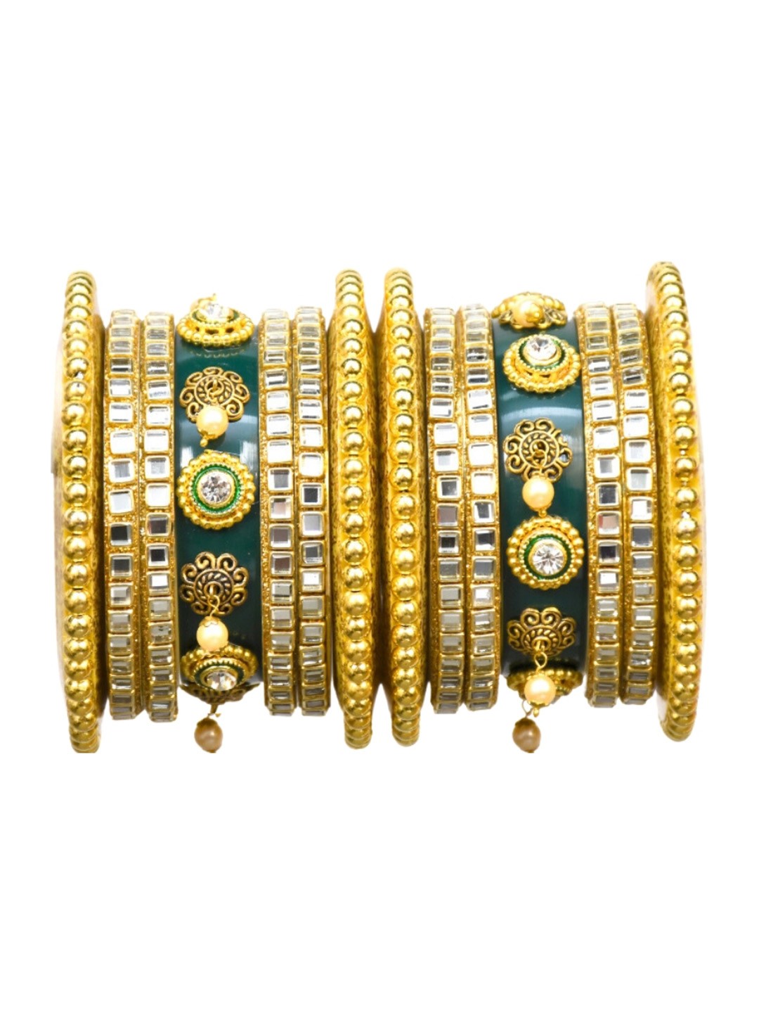 

Align Set Of 2 Gold-Plated Crystals Studded & Beaded Chuda Bangles