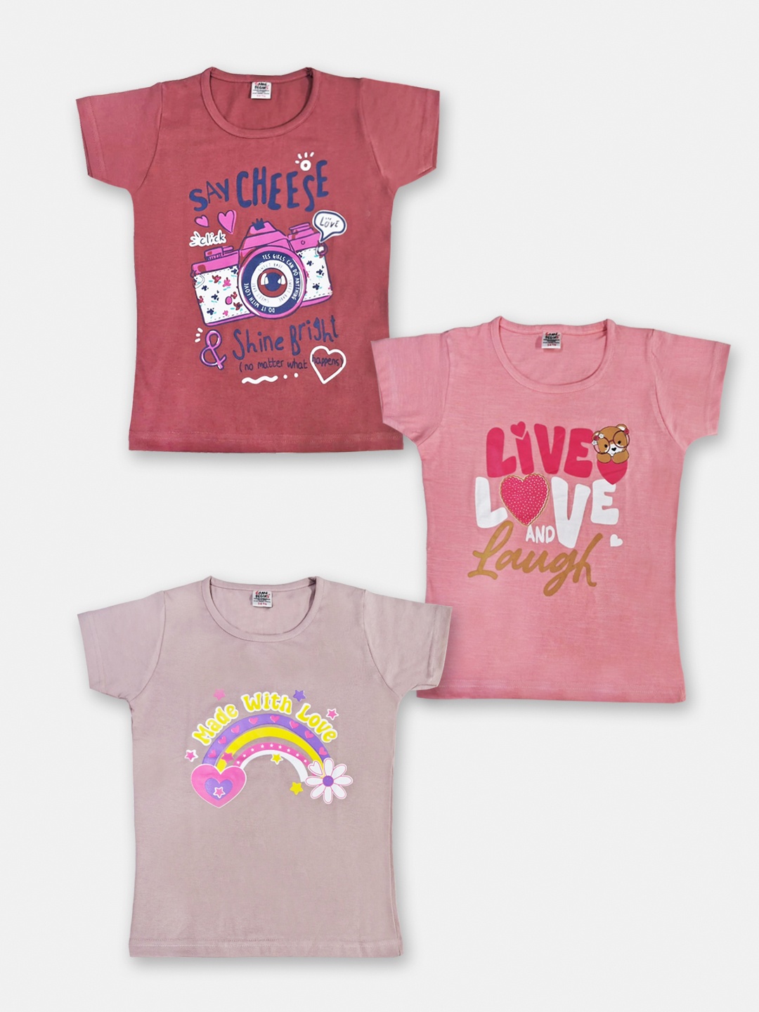 

Here&Now x Game Begins Girls Set of 3 Pure Cotton Printed T-shirts, Assorted