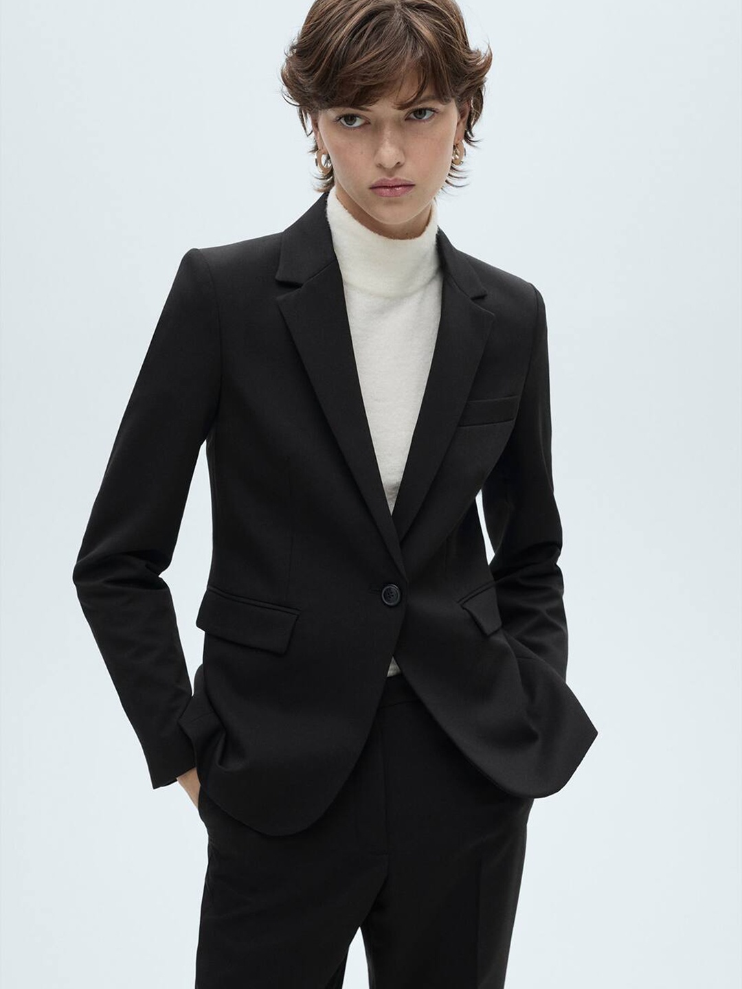 

MANGO Single-Breasted Notched Lapel Blazer, Black