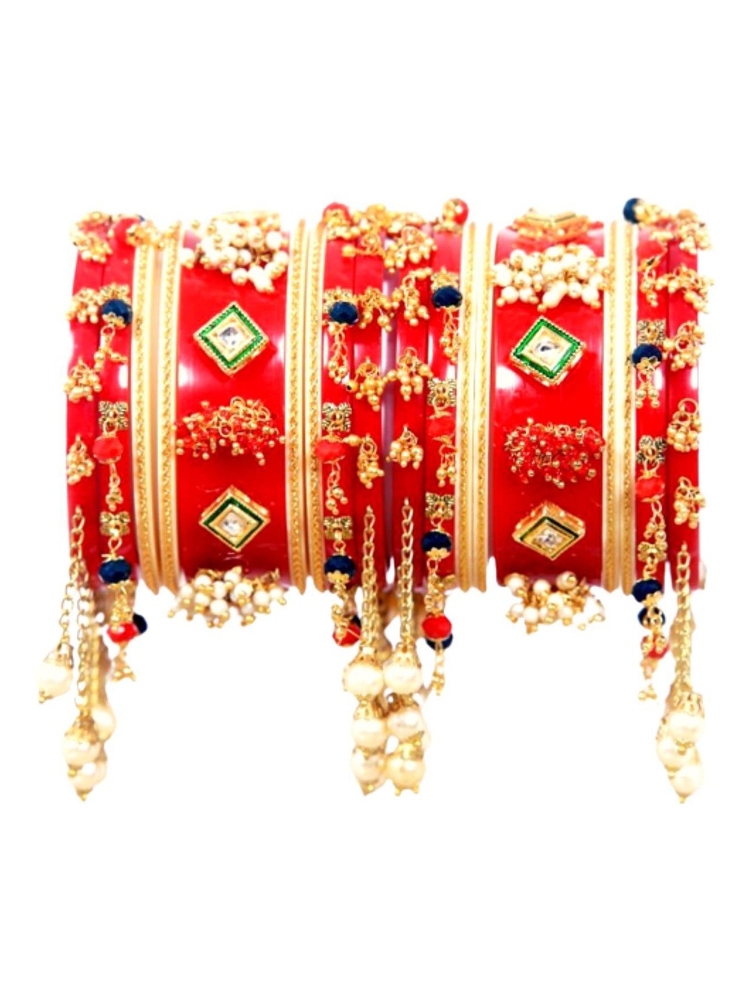 

Align Set Of 2 Stone-Studded & Beaded Chudas Bangles, Gold